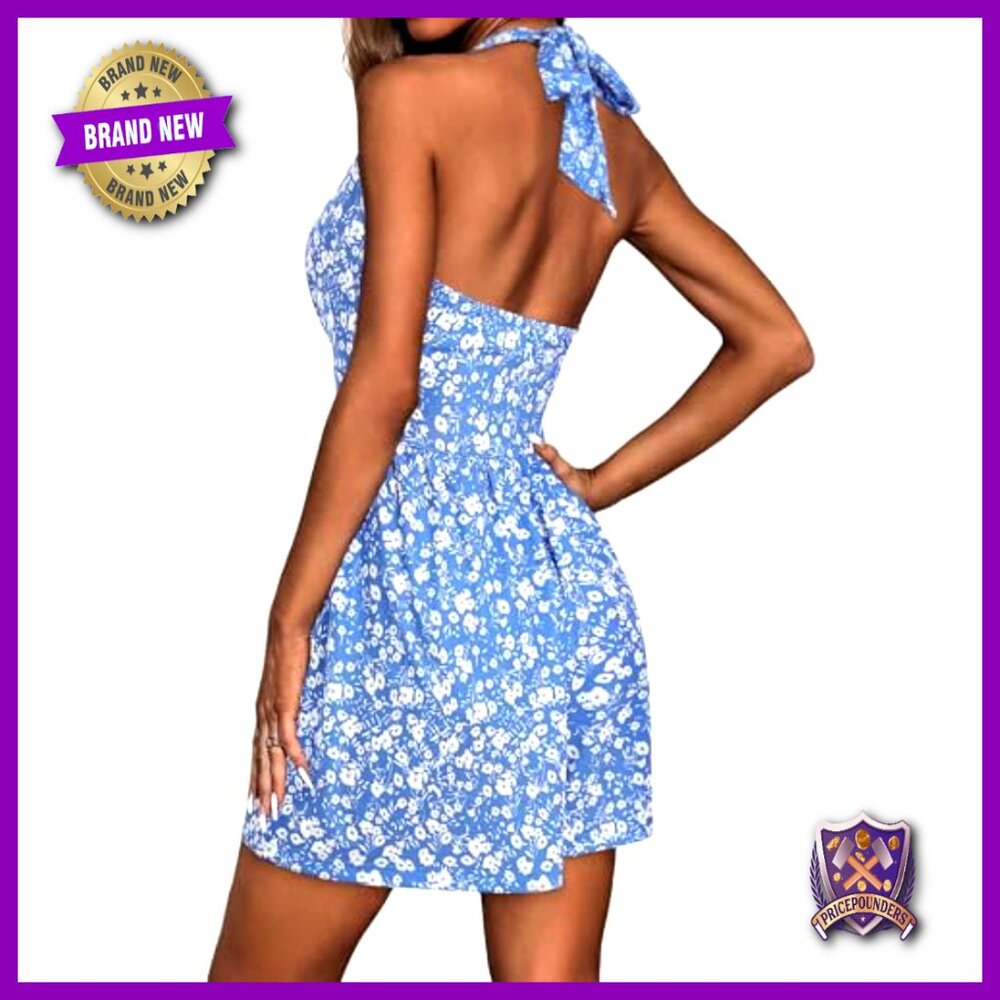 Small Halter Backless Romper With Pockets, Polyes… - image 2